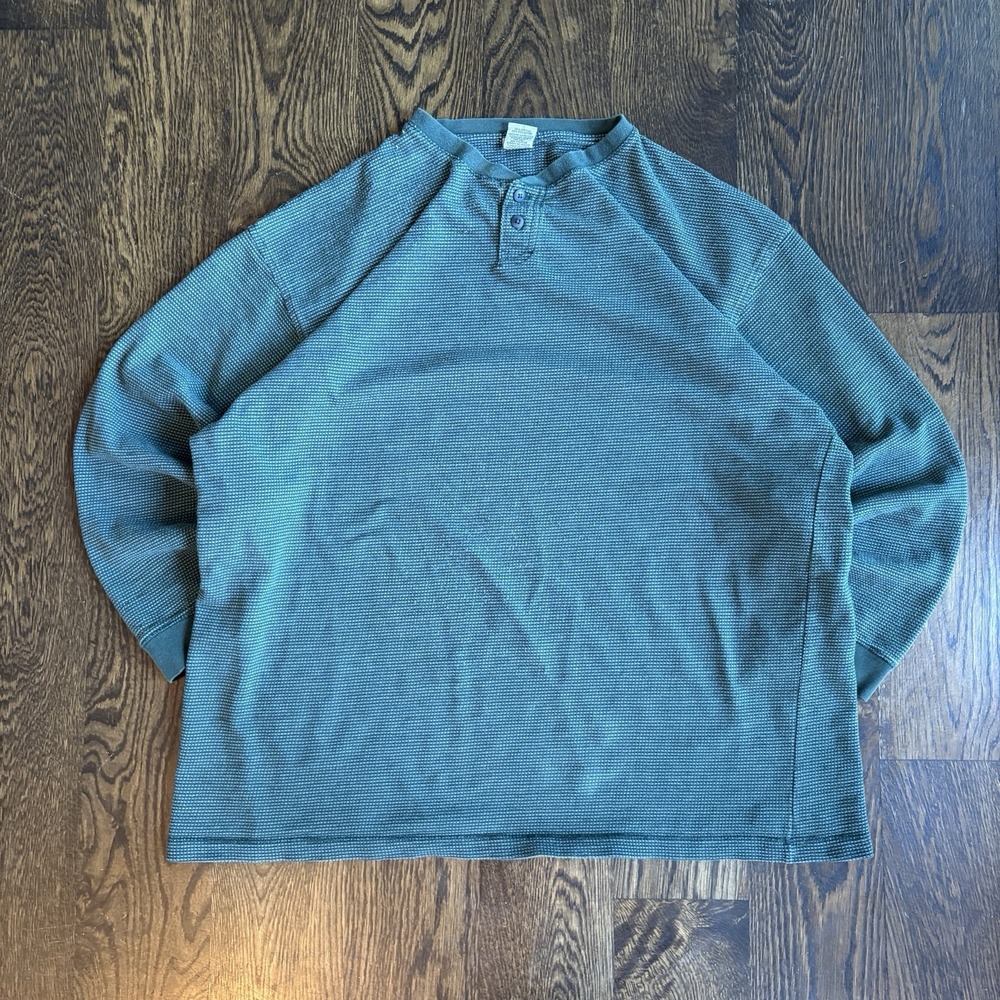 VTG 90s High Sierra Henley Shirt Mens XL Thermal Waffle Knit Fade Green Baggy